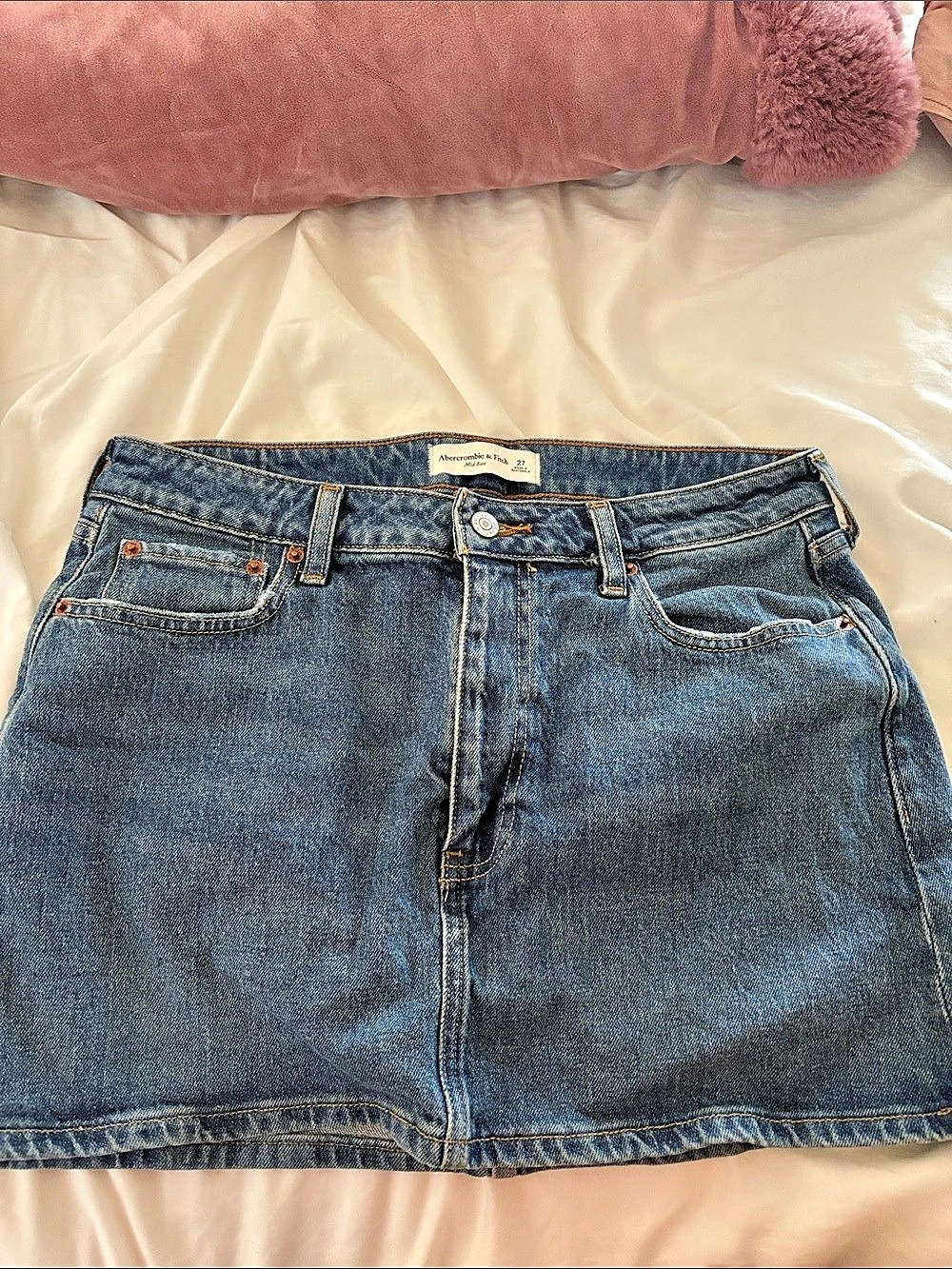 Abercrombie & Fitch Curve Love Mid Rise Denim Mini Skirt Blue Waist 27